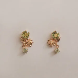 暮光之境系列 | 林隱(橄欖石&黃水晶)。純銀鍍14K金耳環
