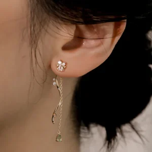 暮光之境系列 | 微澜(橄欖石)。純銀鍍14K金耳環