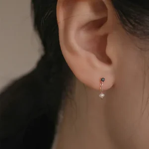 質粹寶石系列 | 低音(黑尖晶石)。純銀鍍18K金耳環