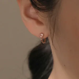 質粹寶石系列 | 暮意(粉晶&拉長石)。純銀鍍18K金耳環