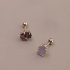 靜美日常系列 | 夢的碎片(紫水晶&海藍寶石)。925純銀轉珠耳環 (單入)